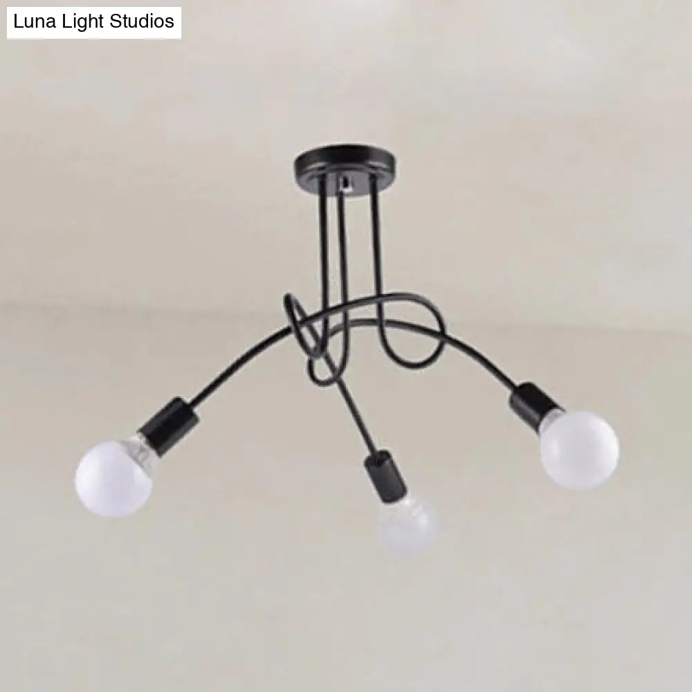 Retro Twist Arm Semi Flush Mount Ceiling Light - 3/5-Head Stylish Kitchen Lighting In Black/White