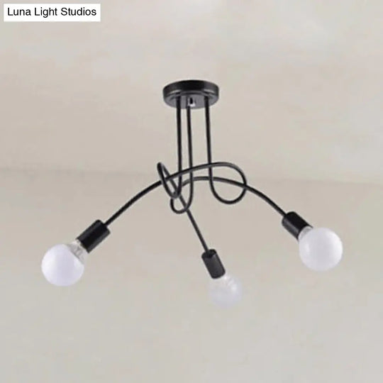 Retro Twist Arm Semi Flush Mount Ceiling Light - 3/5-Head Stylish Kitchen Lighting In Black/White