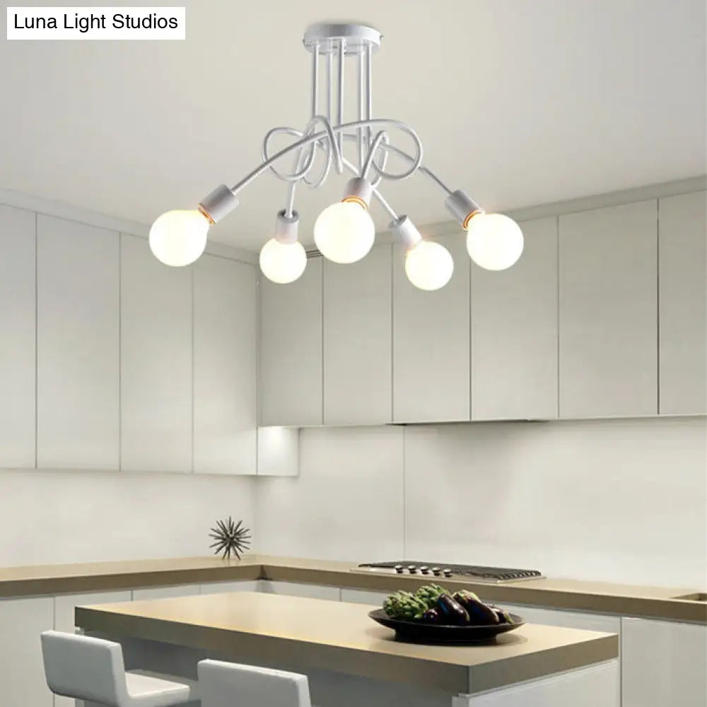 Retro Twist Arm Semi Flush Mount Ceiling Light - 3/5-Head Stylish Kitchen Lighting In Black/White 5