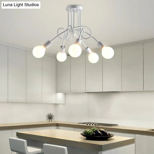 Retro Twist Arm Semi Flush Mount Ceiling Light - 3/5-Head Stylish Kitchen Lighting In Black/White 5