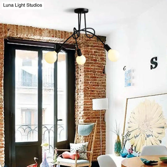Retro Twist Arm Semi Flush Mount Ceiling Light - 3/5-Head Stylish Kitchen Lighting In Black/White