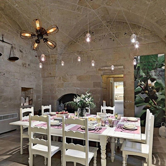 Retro Vintage Black 5 Lights Grln Ceiling E27 Lamp Fixtures For Home Bedroom/Living Room/Bar/Cafe