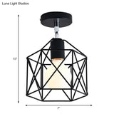Retro Vintage Metal Cylinder/Drum Cage Semi-Flush Ceiling Light - Black Semi Flush Fixture With