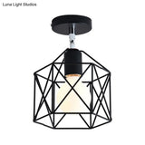 Retro Vintage Metal Cylinder/Drum Cage Semi-Flush Ceiling Light - Black Semi Flush Fixture With