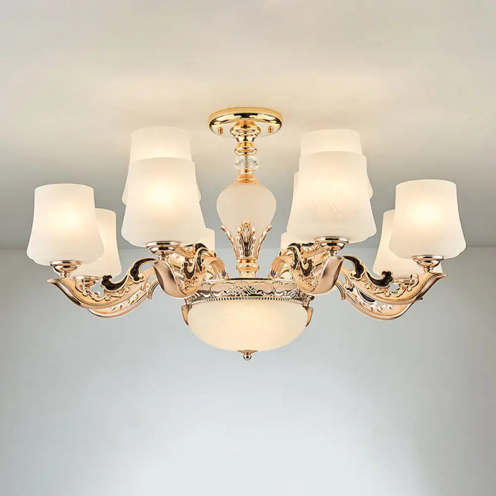 Retro White Glass Chandelier Pendant Light For Living Room With Tapered Shade 12 /