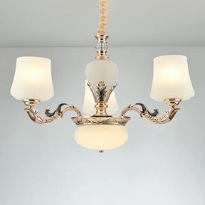 Retro White Glass Chandelier Pendant Light For Living Room With Tapered Shade 3 /