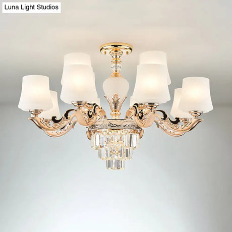 Retro White Glass Chandelier Pendant Light For Living Room With Tapered Shade