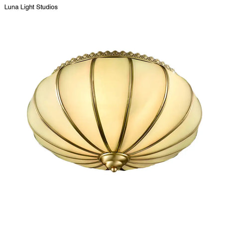 Retro White Glass Sphere Flush Mount Ceiling Light Fixture - 3 Brass Heads Ideal For Bedroom