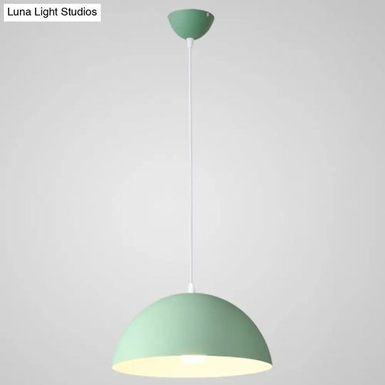 Ribbed Dome Metal Hanging Light - Nordic Minimalist Style Lamp For Restaurants Green / 12’