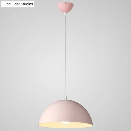 Ribbed Dome Metal Hanging Light - Nordic Minimalist Style Lamp For Restaurants Pink / 12’
