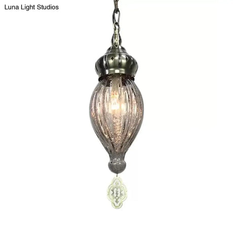 Ribbed Glass Droplet Hanging Lamp In Blue/Green/Taupe - Perfect For Bedroom