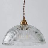 Ribbed Glass Pendant Light - Simplicity Brass Mini Hanging Lamp For Dining Room Clear / 12