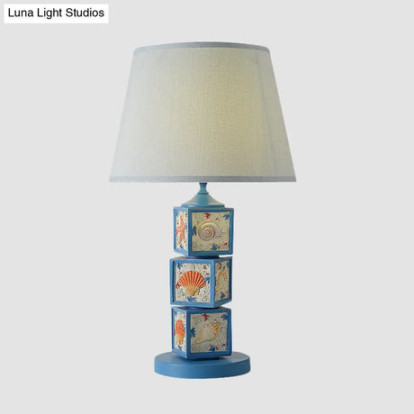 Riley - Resin Stacked Cube Desk Lighting Mediterranean 1 Bulb Light/Sky Blue Night Lamp With Barrel
