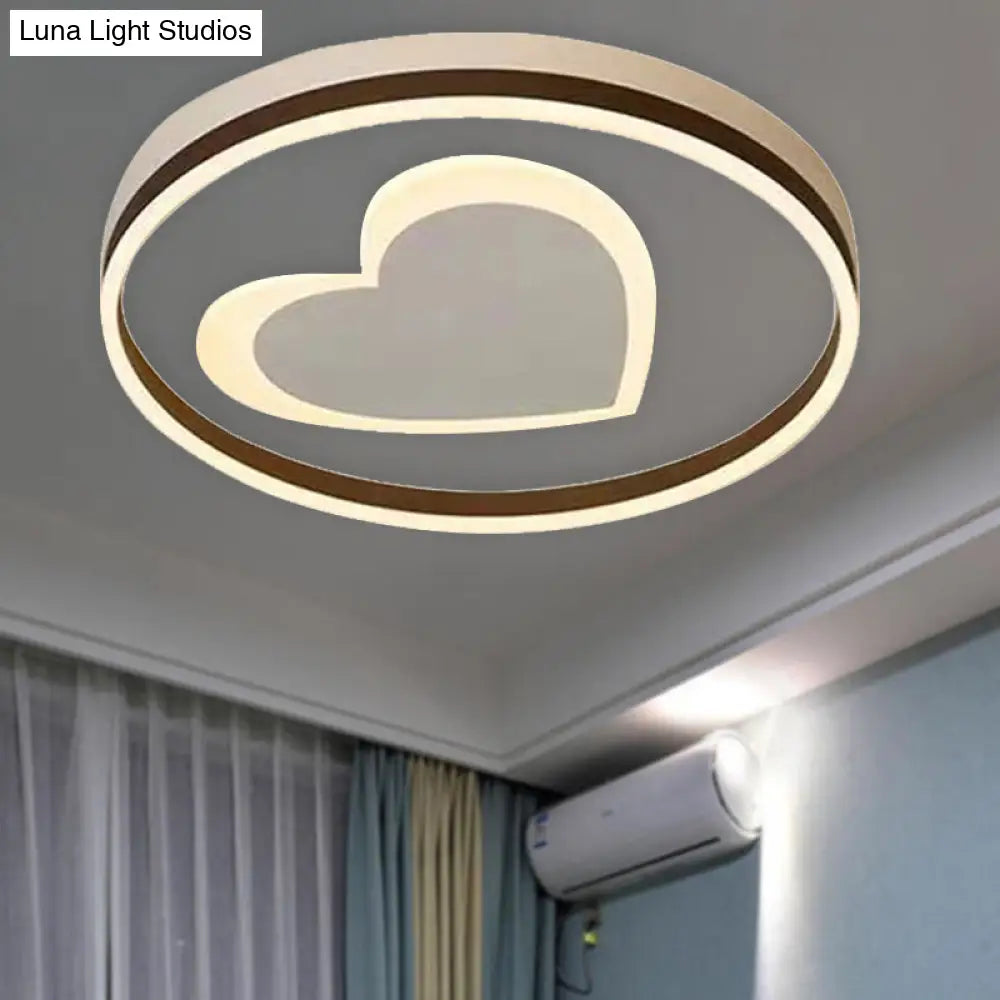 Ring Kid Bedroom Flush Ceiling Light - Cute Heart Acrylic Led Lamp
