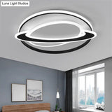 Ringed Planet Led Flush Mount Ceiling Light In Black - White - Nordic Acrylic Fixture For Bedroom