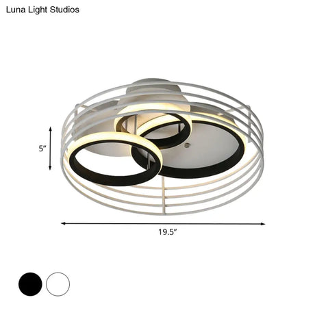 Rings Bedroom Flushmount Acrylic Led Flush Lamp - Contemporary Design Metal Cage Black/White