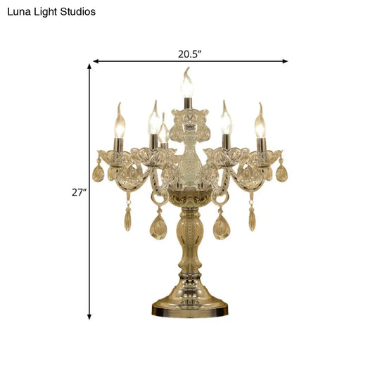 Rita - Elegant Candelabra Bedroom Table Light Traditional Clear Crystal 5/6/7 Heads Chrome Night