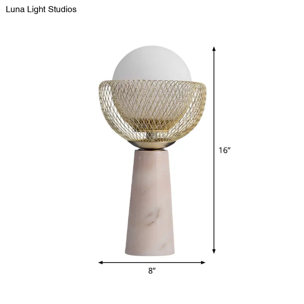 Minimalist Gold Mesh Night Lamp With White Glass Table Light