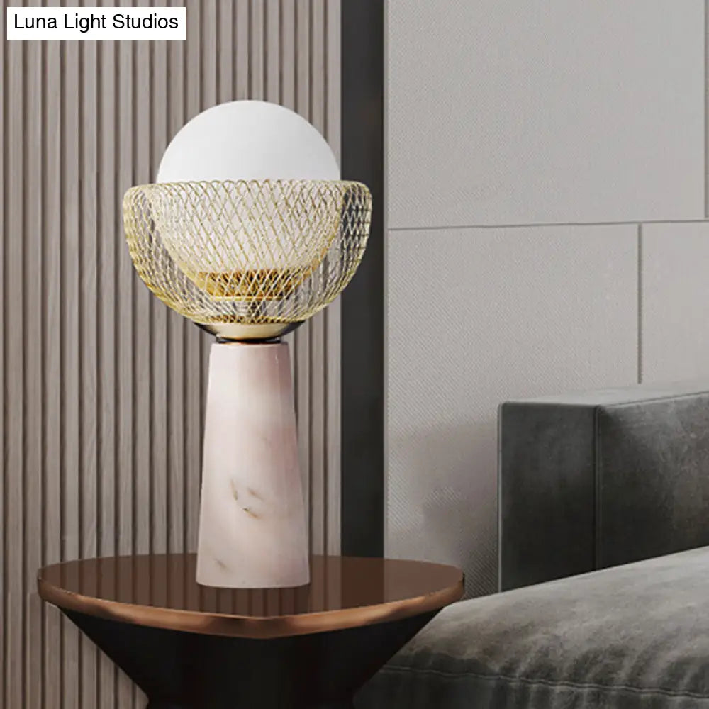 Minimalist Gold Mesh Night Lamp With White Glass Table Light