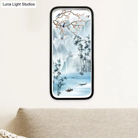 River Mountain Mural Light: Aluminum Chinese Black/Blue Led Wall Fixture