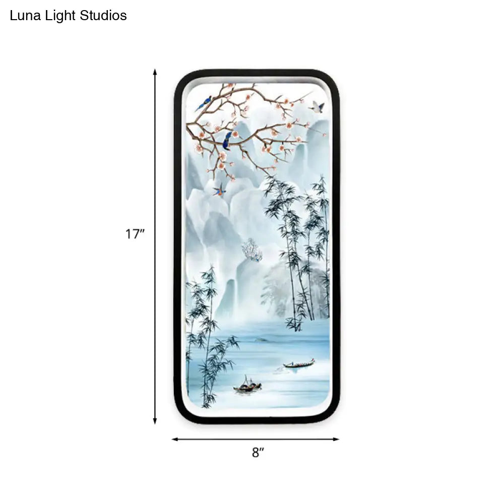 River Mountain Mural Light: Aluminum Chinese Black/Blue Led Wall Fixture
