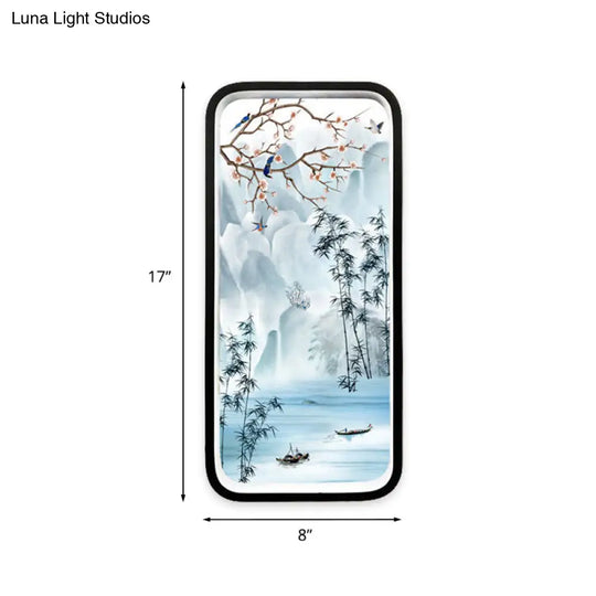 River Mountain Mural Light: Aluminum Chinese Black/Blue Led Wall Fixture