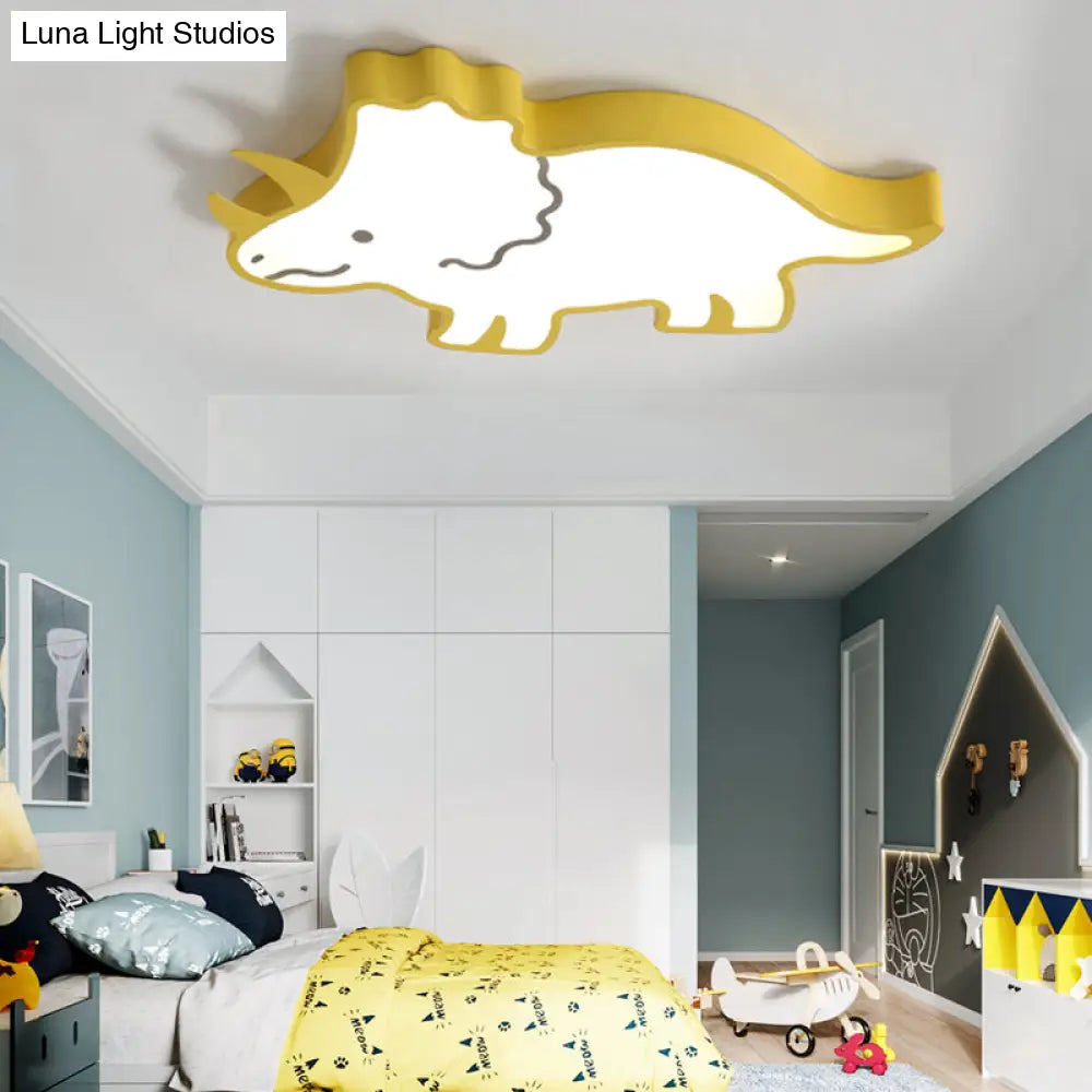 Roaring Fun: Dinosaur Design Led Flush Pendant Light For Kids Rooms Yellow / Warm Ceiling
