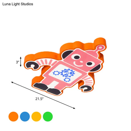 Robot Kinder Lamp - Led Cartoon Flush Mount Fixture In Yellow/Blue/Green