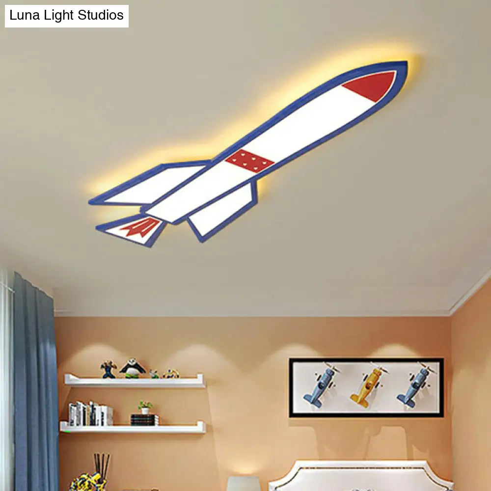 Rocket Child Room Led Flush Mount Ceiling Light In Blue - Simplicity And Acrylic Design