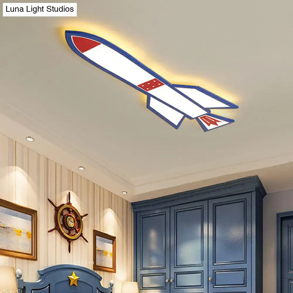 Rocket Child Room Led Flush Mount Ceiling Light In Blue - Simplicity And Acrylic Design / 31 White