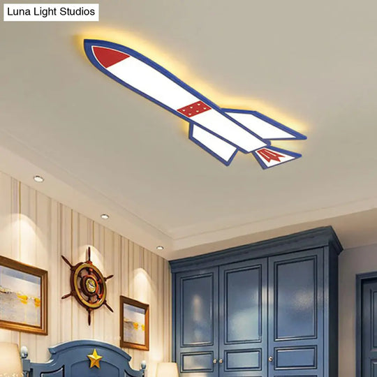 Rocket Child Room Led Flush Mount Ceiling Light In Blue - Simplicity And Acrylic Design / 31 White