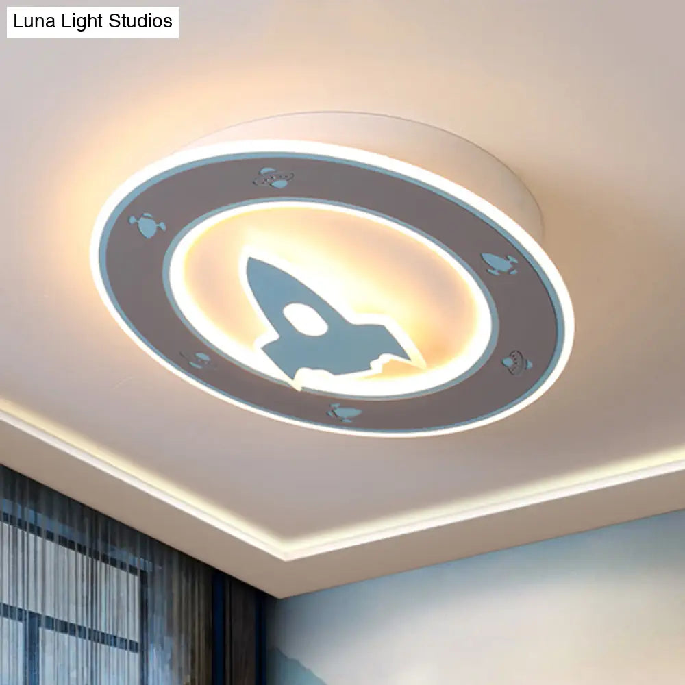 Rocket Led Ceiling Light For Boys’ Room - Acrylic Flush Mount Fixture In Blue/Red Blue