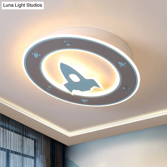 Rocket Led Ceiling Light For Boys’ Room - Acrylic Flush Mount Fixture In Blue/Red Blue