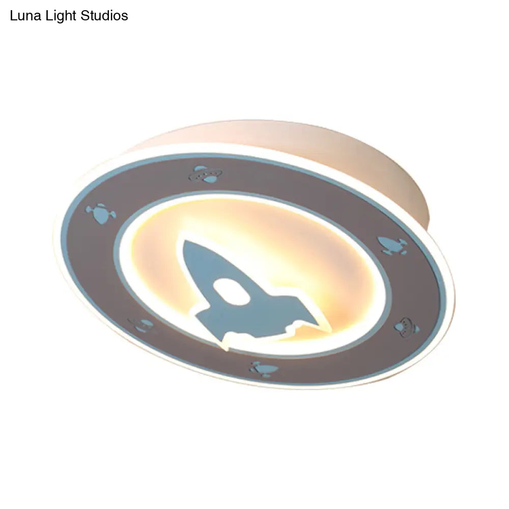 Rocket Led Ceiling Light For Boys Room - Acrylic Flush Mount Fixture In Blue/Red