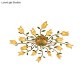 Romantic Brass Spiral Led Flower Ceiling Light Fixture - Semi Flush 16 Heads Bedroom Décor