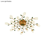 Romantic Brass Spiral Led Flower Ceiling Light Fixture - Semi Flush 16 Heads Bedroom Décor