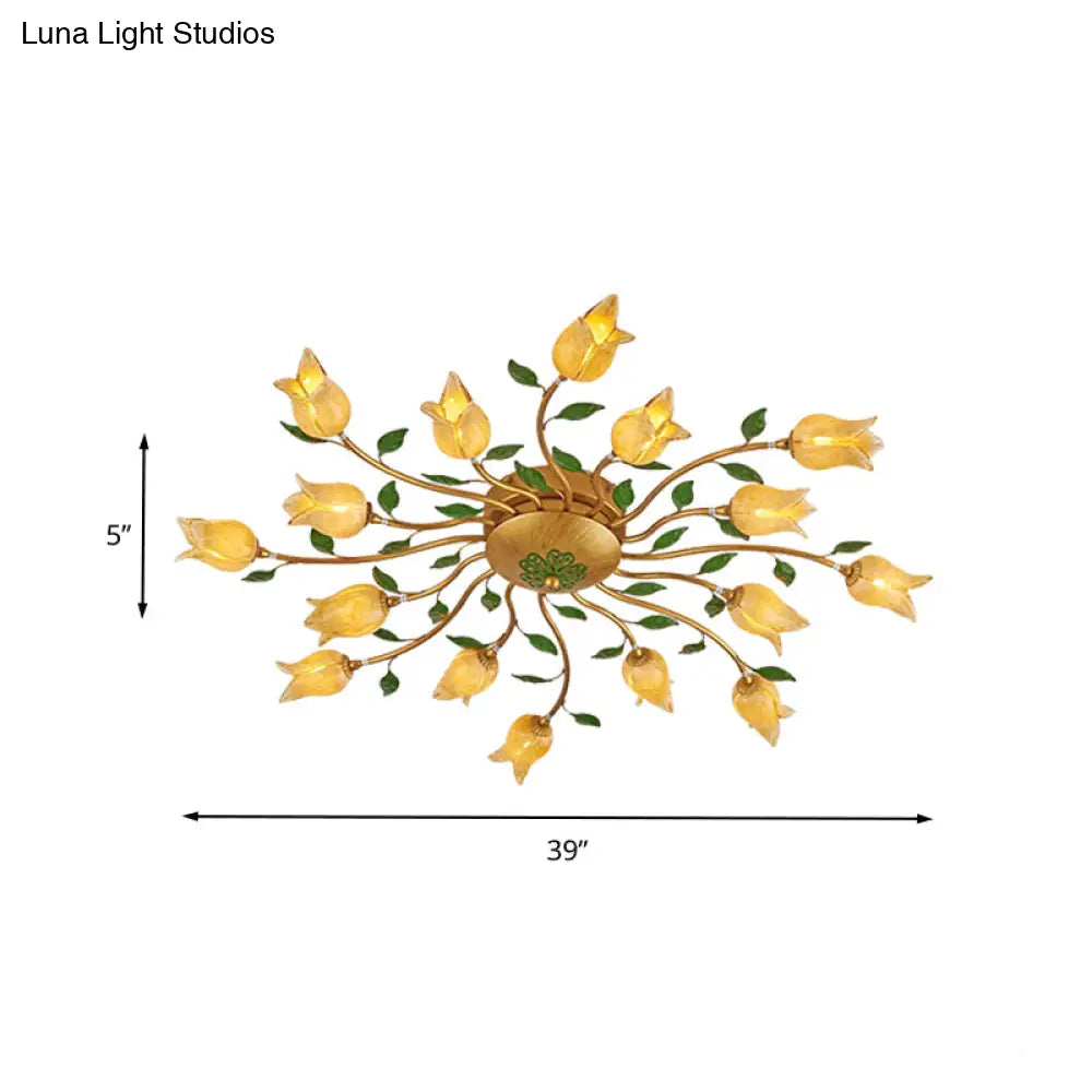 Romantic Brass Spiral Led Flower Ceiling Light Fixture - Semi Flush 16 Heads Bedroom Décor