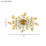 Romantic Brass Spiral Led Flower Ceiling Light Fixture - Semi Flush 16 Heads Bedroom Décor