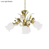 Romantic Cream Glass Green Chandelier With Flower Design - Perfect Lighting Fixture For Living Room