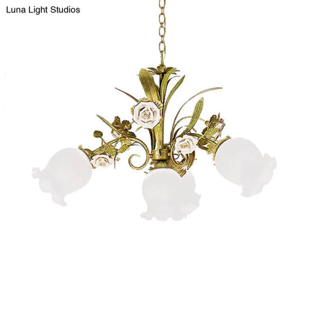 Romantic Cream Glass Green Chandelier With Flower Design - Perfect Lighting Fixture For Living Room