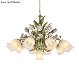 Romantic Cream Glass Green Chandelier With Flower Design - Perfect Lighting Fixture For Living Room