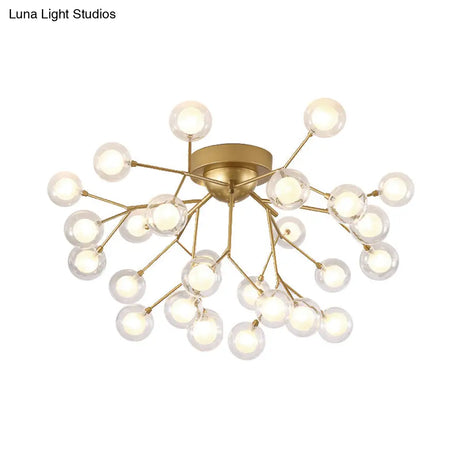 Romantic Gold Plant Semi Ceiling Mount Light For Hotels - Multi - Head Metal Glass Lamp