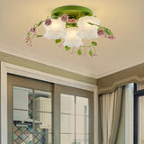 Romantic Green Floral Ceiling Light Fixture With 1/3/5 Metal Heads For Living Room Flush Mount 3 /