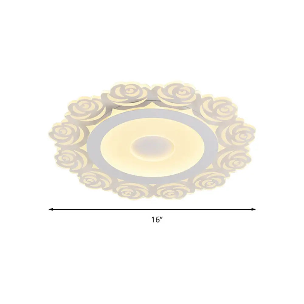 Romantic Led Ceiling Mount Light With Acrylic Rose Edge - Ideal For Girls Bedroom