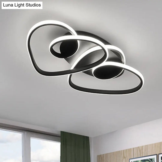 Romantic Loving Heart Flush Ceiling Light Modern Metal Led Mount In Warm Or White Black /