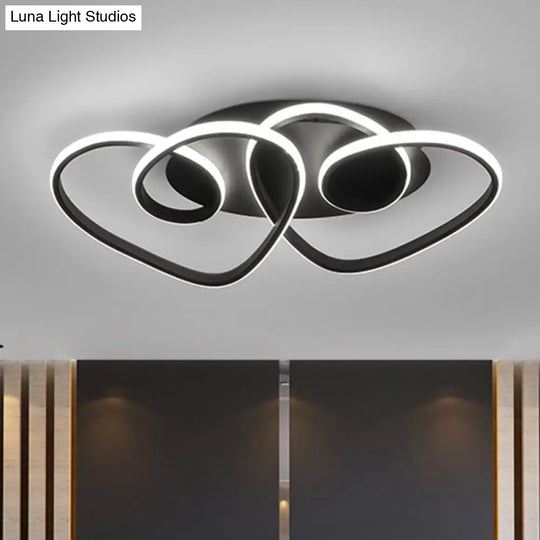 Romantic Loving Heart Flush Ceiling Light Modern Metal Led Mount In Warm Or White