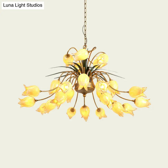 Romantic Metal Tulip/Lily Chandelier Light Fixture - 25-Light Led Ceiling Pendant In Brass For