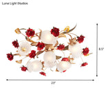 Romantic Pastoral Blossom Bedroom Semi Flush Mount Ceiling Lamp - 3/6 Lights Coffee Metal Design