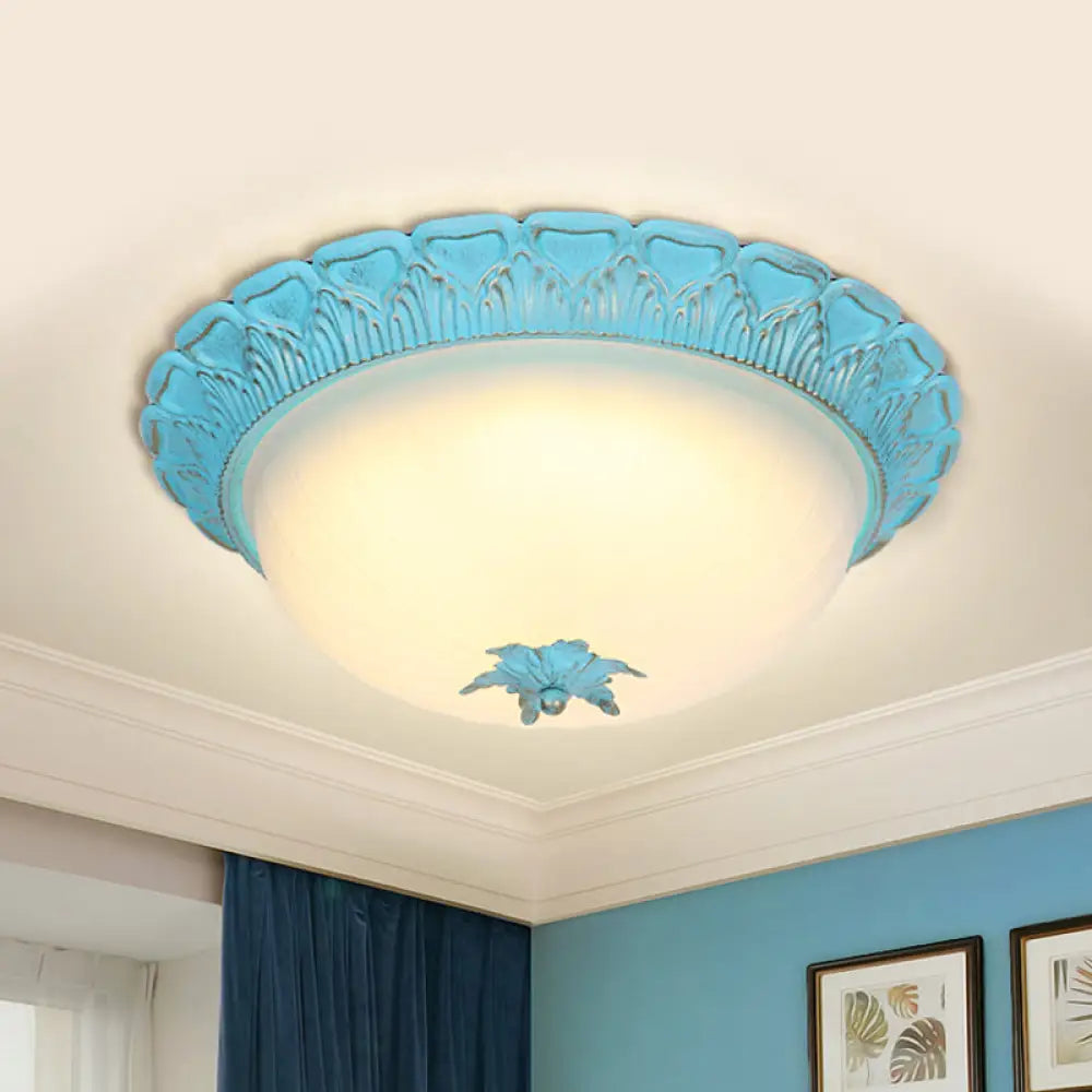 Romantic Pastoral Milky Glass Led Ceiling Lamp - Domed Bedroom Flush Mount Choice Of 16’/19.5’