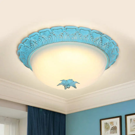 Romantic Pastoral Milky Glass Led Ceiling Lamp - Domed Bedroom Flush Mount Choice Of 16’/19.5’